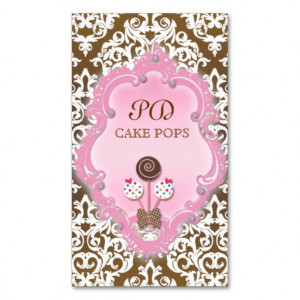 Cake Pops Business Card Retro Damask Brown Pink