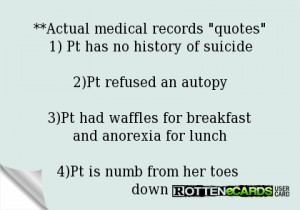 Actual medical records quotes1) Pt has no history of suicide2)Pt ...