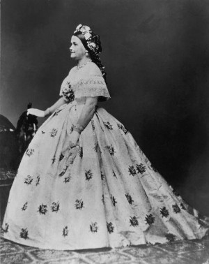 Mary Lincoln in a dress sewn by Elizabeth Keckley.