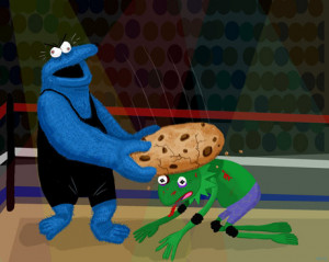 cookie monster wrestling kermit the frog