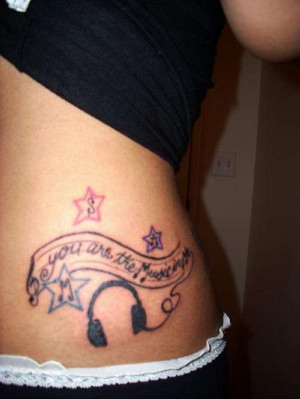 Cool Music Love Tattoo With Headphones And A Love Quote