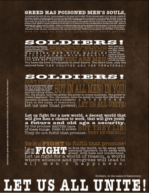 ... text in this poster comes from a speech from the Charlie Chaplin film