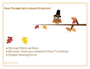 Thanksgiving Antonyms, Multiple Meaning Words, Phonemic Awareness T