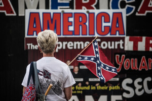 Confederate flag protest in South Carolina A woman shows her support ...