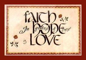 Faith, Hope, Love Bible verse in calligraphy