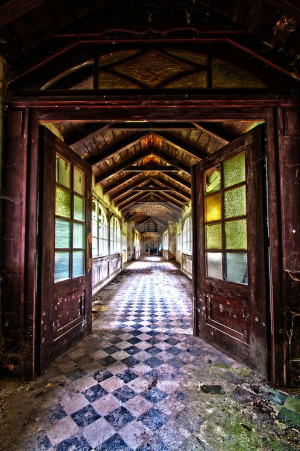 ... love the flooring for a wedding venue. | corridor with checkered floor