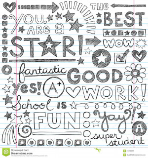 Good Work Super Student Praise Phrases Back to School Doodles.