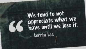 We tend to not appreciate what we have until we lose it