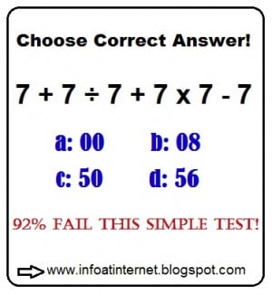 Simple Math Quiz (7+7/7+7x7+7=?)