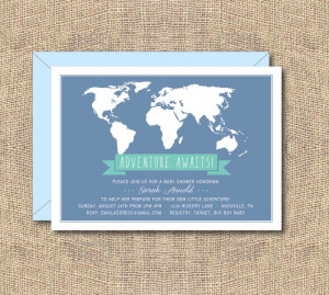 Printable Baby Shower Invitation - Boy - Adventure Awaits - World Map ...
