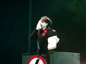 Marilyn Manson ripping up a bible on the Hey Cruel World… Tour