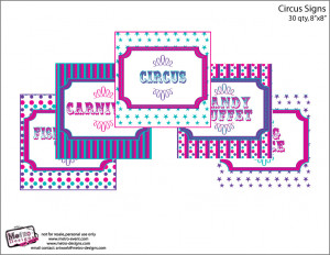 Circus or Carnival Signs: Teal, Pink, Purple