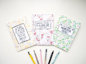 A5 Notebook Set - 3 Lined Notebooks featuring Spring Floral Designs ...