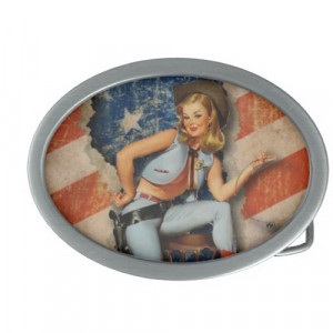 USA Patriotic Naughty PinUp CowGirl Belt Buckle from Zazzle.com