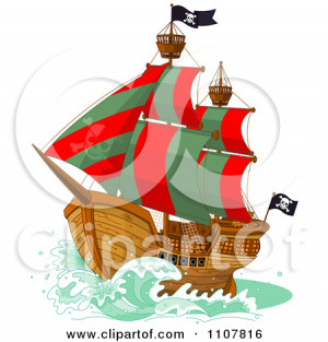 Royalty-Free (RF) Clipart Illustration of a Large Pirate Ship With A ...