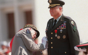 US General Norman Schwarzkopf (R) shown in a photo dated 24 July 1991 ...