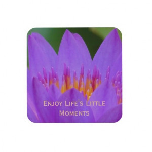 Purple Flower with Life Quote Drink Coasters