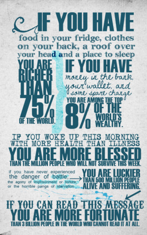 your head and a place to sleep you are richer than 75% of the world ...