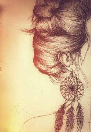 ... Black and White hippie feathers dream catcher messy hair messy bun
