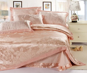 Peach Jacquard 4Pc Bed Set