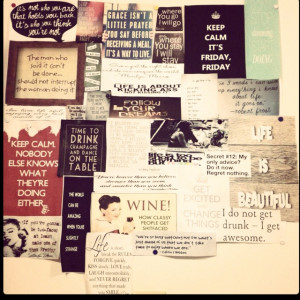 Quotes collage on dorm room wall
