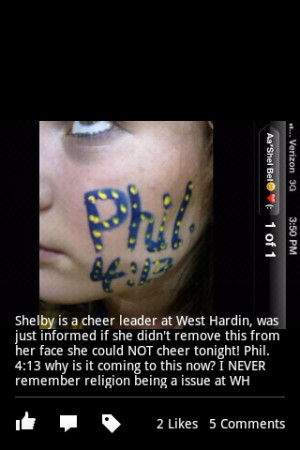 ... for Bible Verse on Face at West Hardin ISD TX Football Game