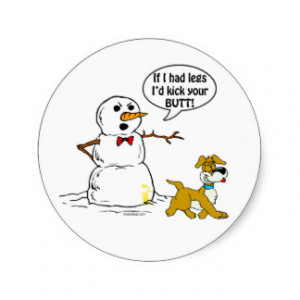 Dog Pees on Snowman Joke Round Stickers