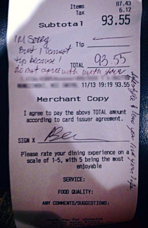 Family stiffs gay waitress on tip