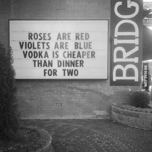 Roses are red violets are blue. Vodka is cheaper that dinner for two.