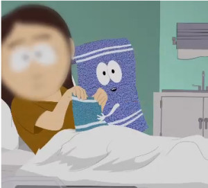 Towelie's girlfriend, Rebecca , and his son, Washcloth .
