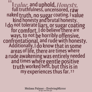 honesty i do not tolerate liars, or sugar coating for comfort i do ...