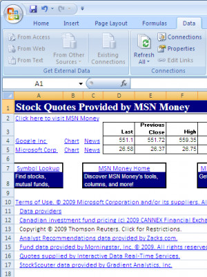 Stock Tracking Dashboard and Live Stock Price Quotes Using Excel