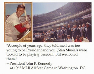 John F. Kennedy jokes about age with Stan Musial at 1962 MLB All-Star ...