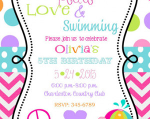 Peace Love Swimming Birthday Party invitations printable or digital ...