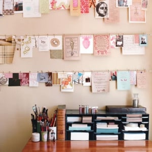 greeting cards as wall decor for study/office space