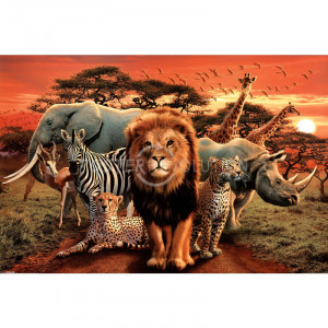 African Animal Collage Art Print Poster - 36x24
