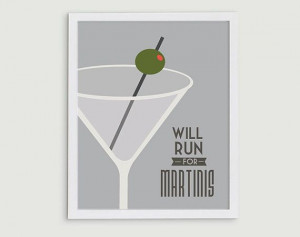 Run for Martinis - Retro Bar Art Running Quote or Martini Lover Gift ...
