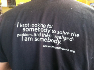 ... guy if I could take his photo cause I like this quote on his shirt