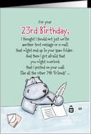 23rd Birthday - Humorous, Whimsical Card with Hippo card - Product ...