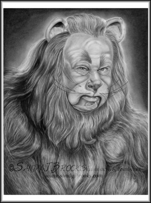 Original Artwork Bert Lahr Cowardly Lion Wizard of Oz Drawing Charcoal ...