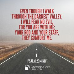 NIV Even though I walk through the darkest valley, I will fear no evil ...