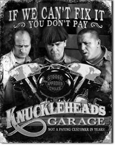 Details about Vintage Tin Sign Three Stooges Knuckleheads Garage