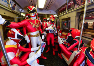 ... power rangers subway 20th anniversary saban Red Rangers Train Riding