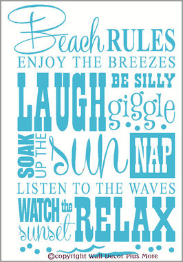 ... Sayings Beach Rules Subway Art Phrases and Quote Wall Sticker 23x15