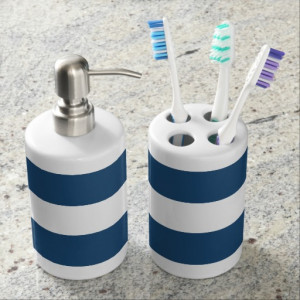 Modern Navy Blue White Stripes Pattern Toothbrush Holder