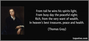 spirits light, From busy day the peaceful night; Rich, from the very ...