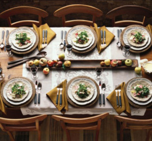 christmas dinner table with food