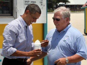 Barbour and Obama share a laugh over lime snow cones in the summer ...