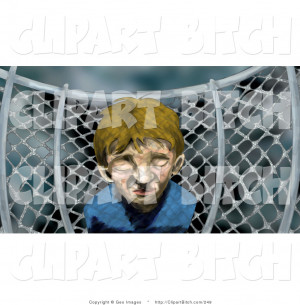 Clip Art of a Miserable Lonely Little Boy by a Chainlink Fence on a ...