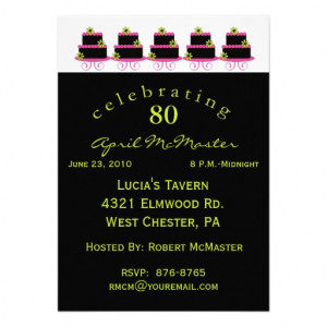 Colourful Cake 80th Birthday Party Invitation